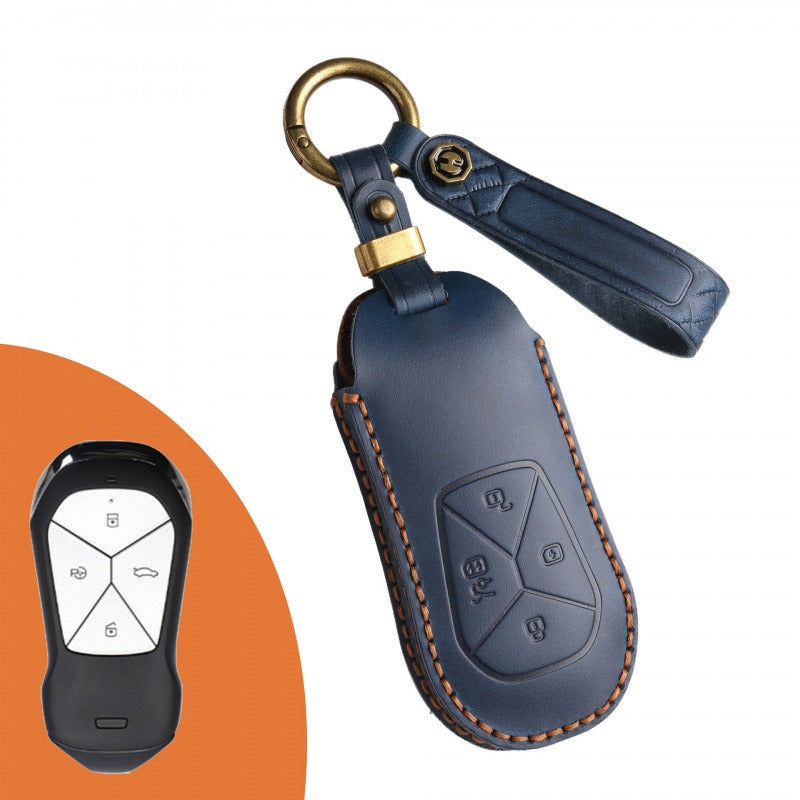 XPeng X9 P5 Handmade Leather Key Case(#XP166) - Blue / Type-B