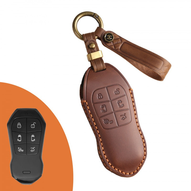XPeng X9 P5 Handmade Leather Key Case(#XP166) - Brown / Type-A