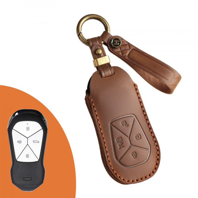 XPeng X9 P5 Handmade Leather Key Case(#XP166) - Brown / Type-A
