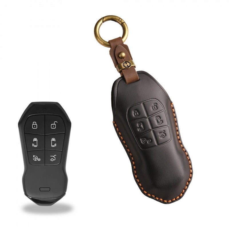 XPeng X9 Retro Leather Key Case(#XP165) - Black