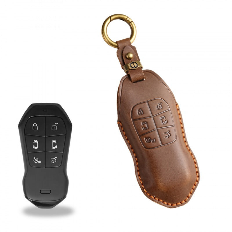 XPeng X9 Retro Leather Key Case(#XP165) - Brown